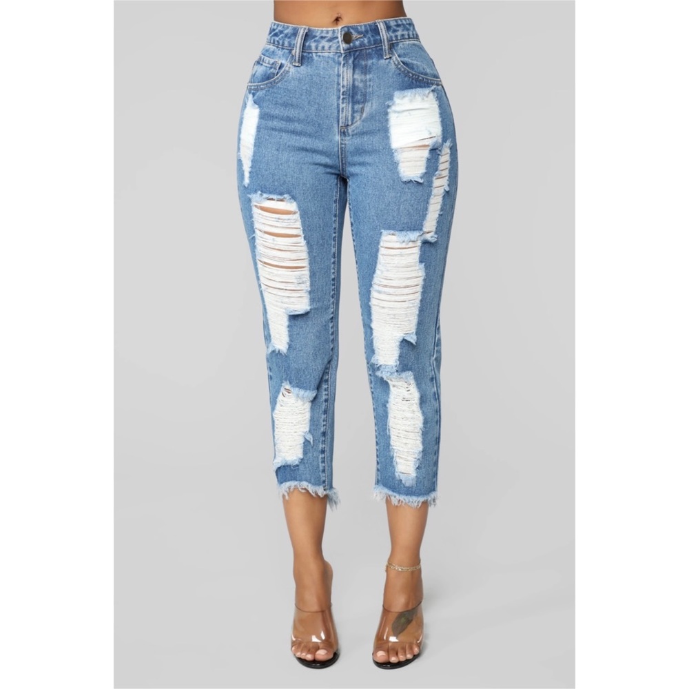 Fashion Nova Room With A View Distressed Jeans - Medium Blue Wash